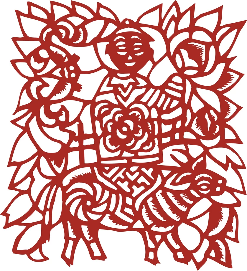 中国风中式传统喜庆民俗人物动物窗花剪纸插画边框AI矢量PNG素材【2347】
